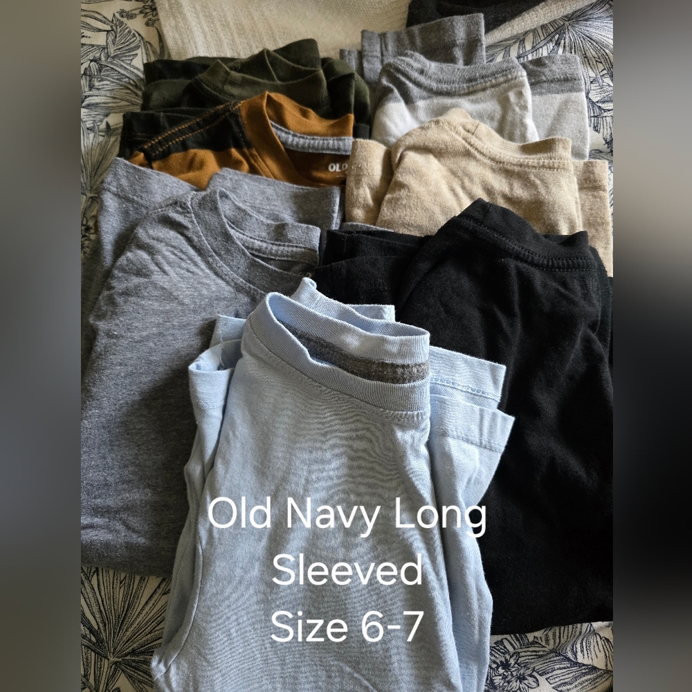 (7)Old Navy Kids Long Sleeve Tops - Light Blue, Gray, Black, Tan, Olive, Mustard